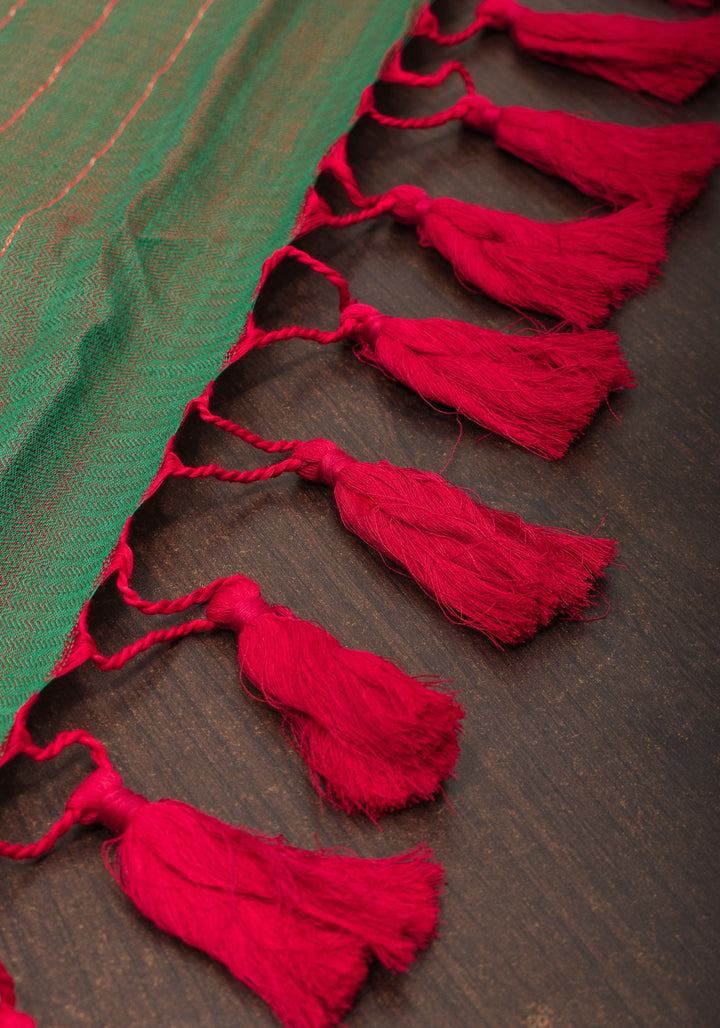 Reversible  Maheshwari Mercerised Cotton Saree with extralong tassels, no blouse piece