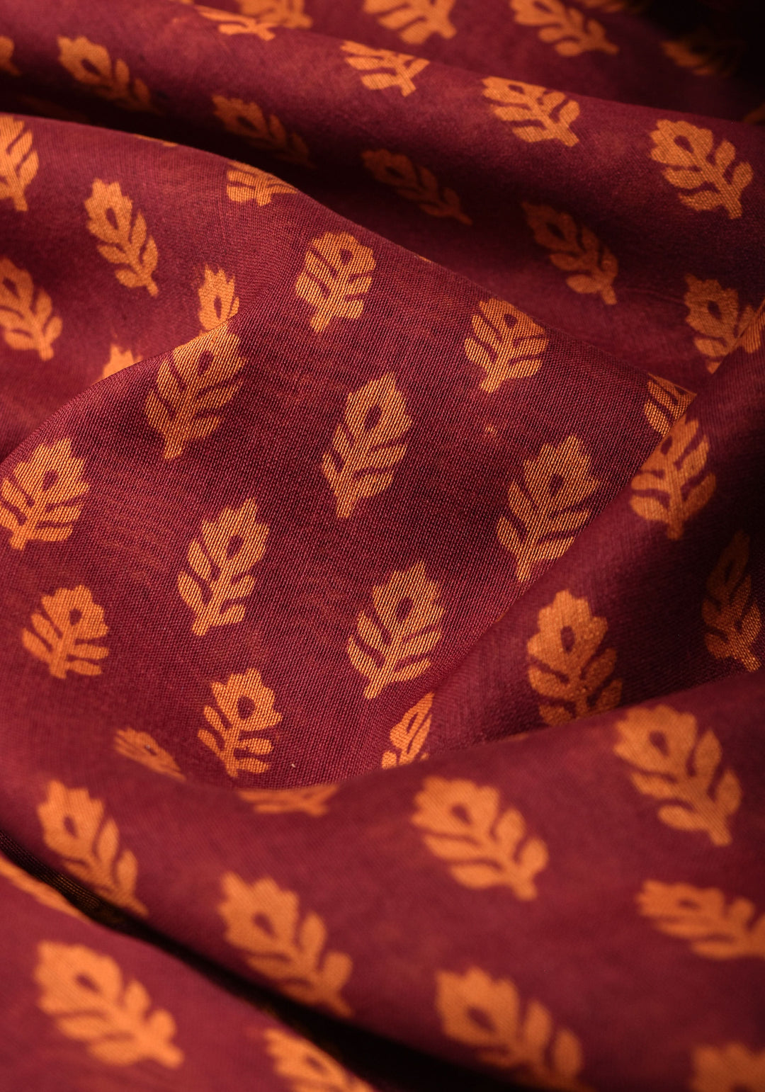 Bagh Print on Handwoven Maheshwari Silk Cotton Saree in red with minimal zari borders