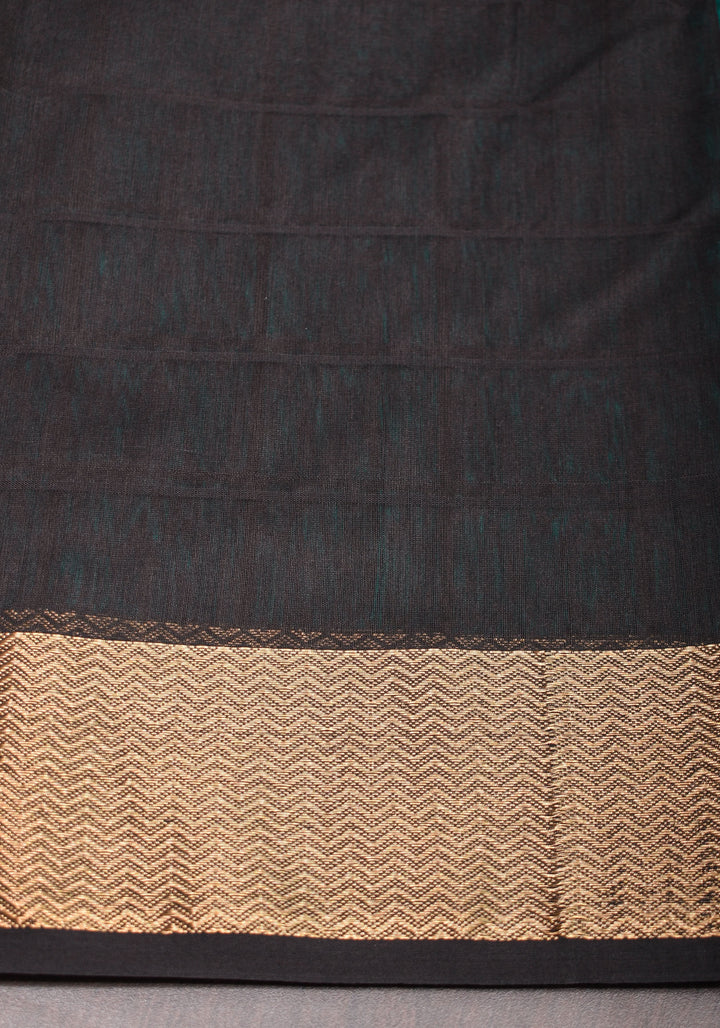 Handwoven Maheshwari Silk Cotton Saree  in Teal and Gold  with checks