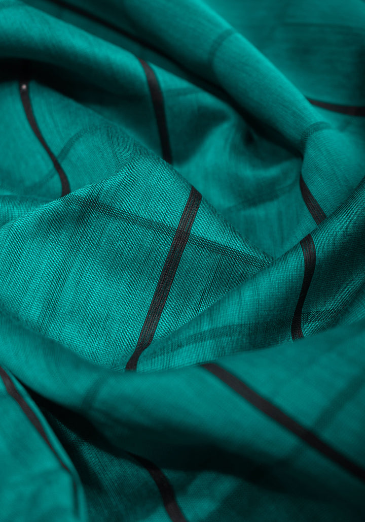 Handwoven Maheshwari Silk Cotton Saree  in Teal and Gold  with checks