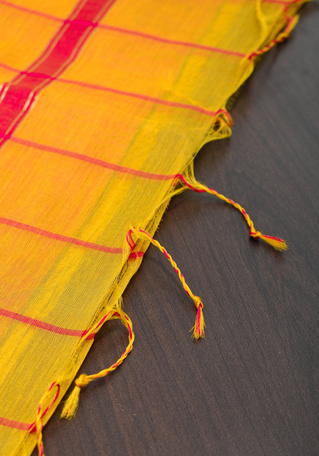 Handwoven Maheshwari Silk Cotton Saree  in Yellow and Gold with checks