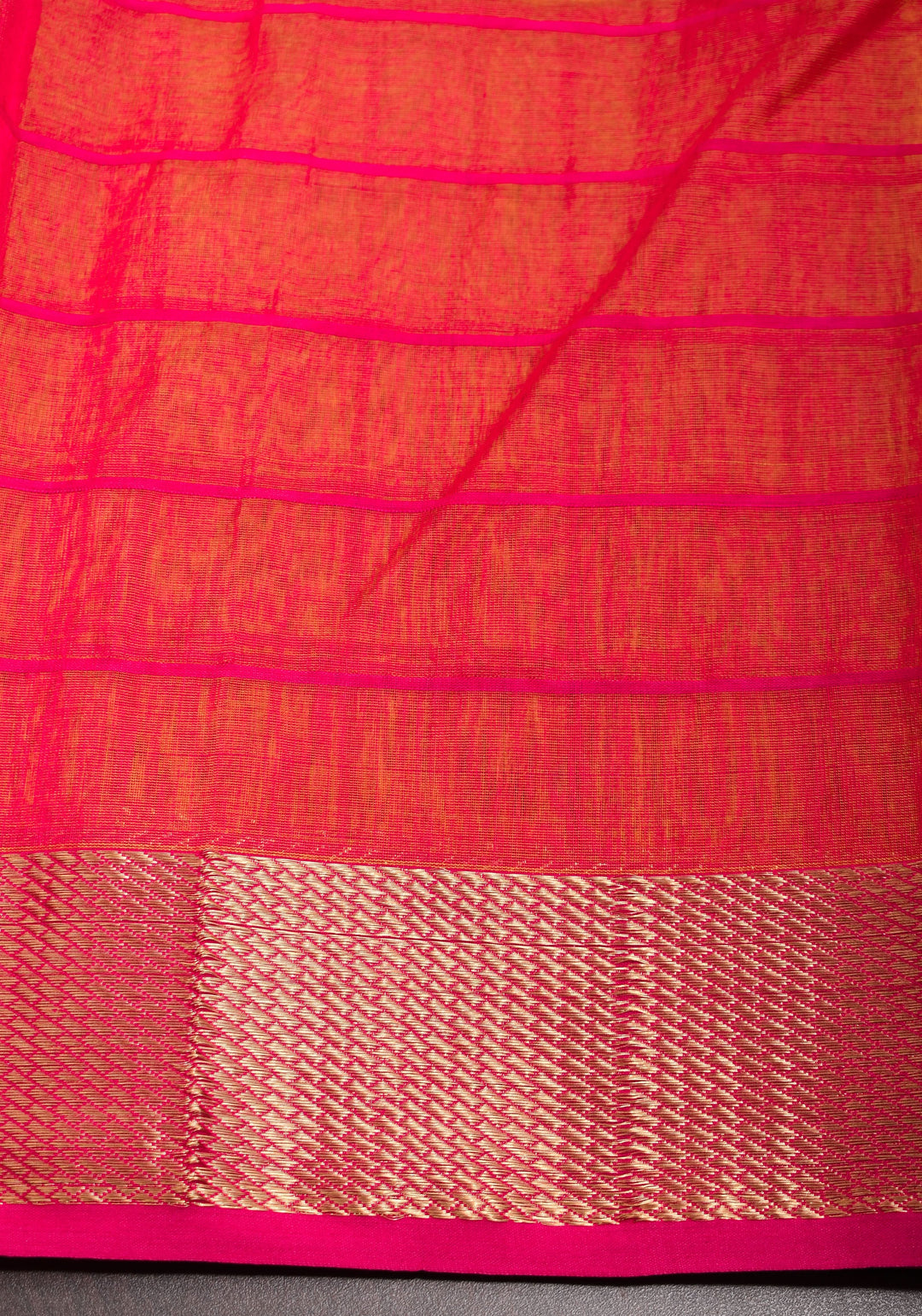 Handwoven Maheshwari Silk Cotton Saree  in Yellow and Gold with checks