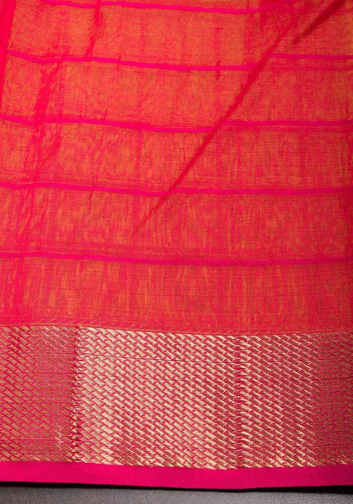 Handwoven Maheshwari Silk Cotton Saree  in Yellow and Gold with checks