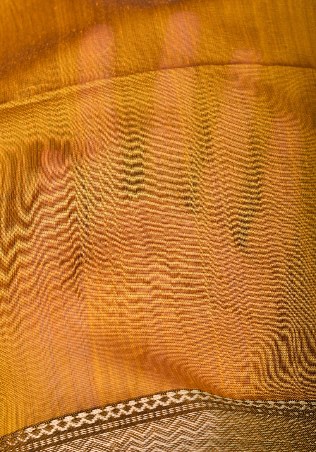 Yellowish Orange Handwoven Maheshwari Silk Cotton Saree with Zari borders