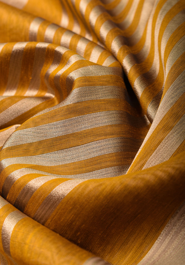 Yellowish Orange Handwoven Maheshwari Silk Cotton Saree with Zari borders
