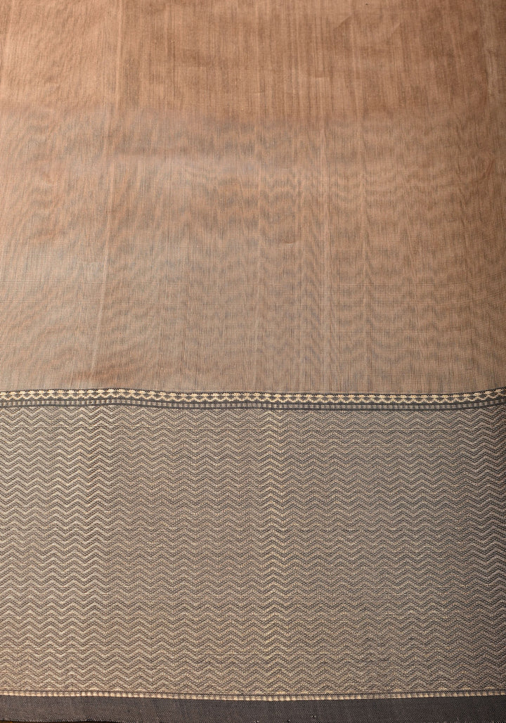 Yellowish Orange Handwoven Maheshwari Silk Cotton Saree with Zari borders