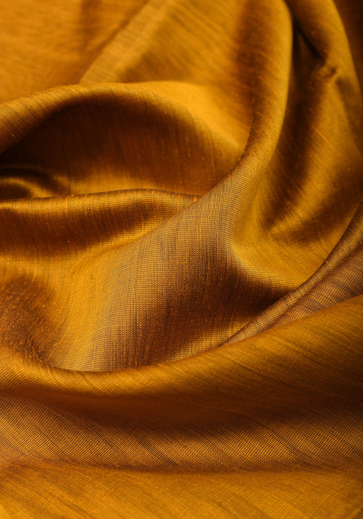 Yellowish Orange Handwoven Maheshwari Silk Cotton Saree with Zari borders