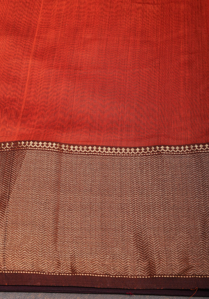 Maroon tone Handwoven Maheshwari Silk Cotton Saree with zari borders and contrast pallu