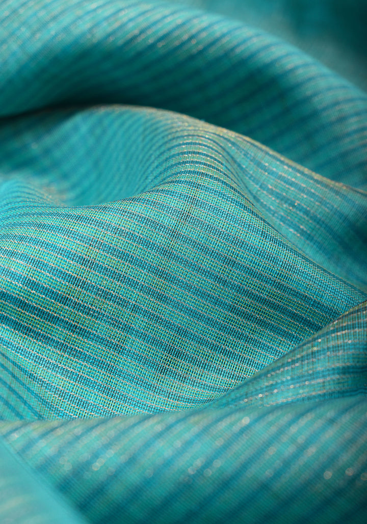 Aqua Handwoven Tissue Maheshwari Silk Cotton Saree