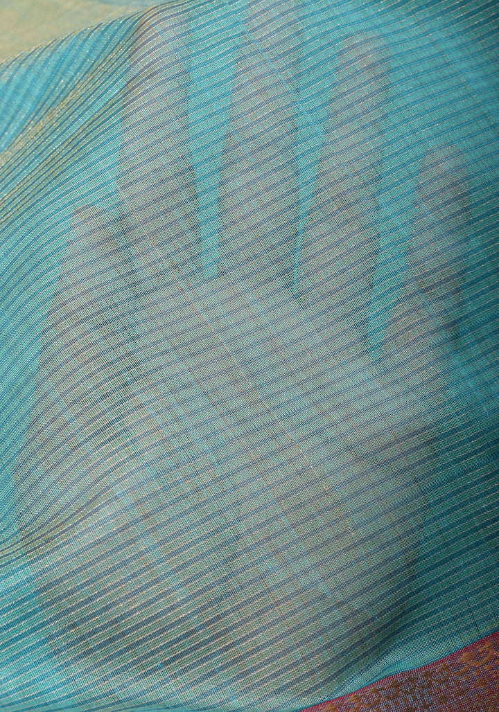 Aqua Handwoven Tissue Maheshwari Silk Cotton Saree