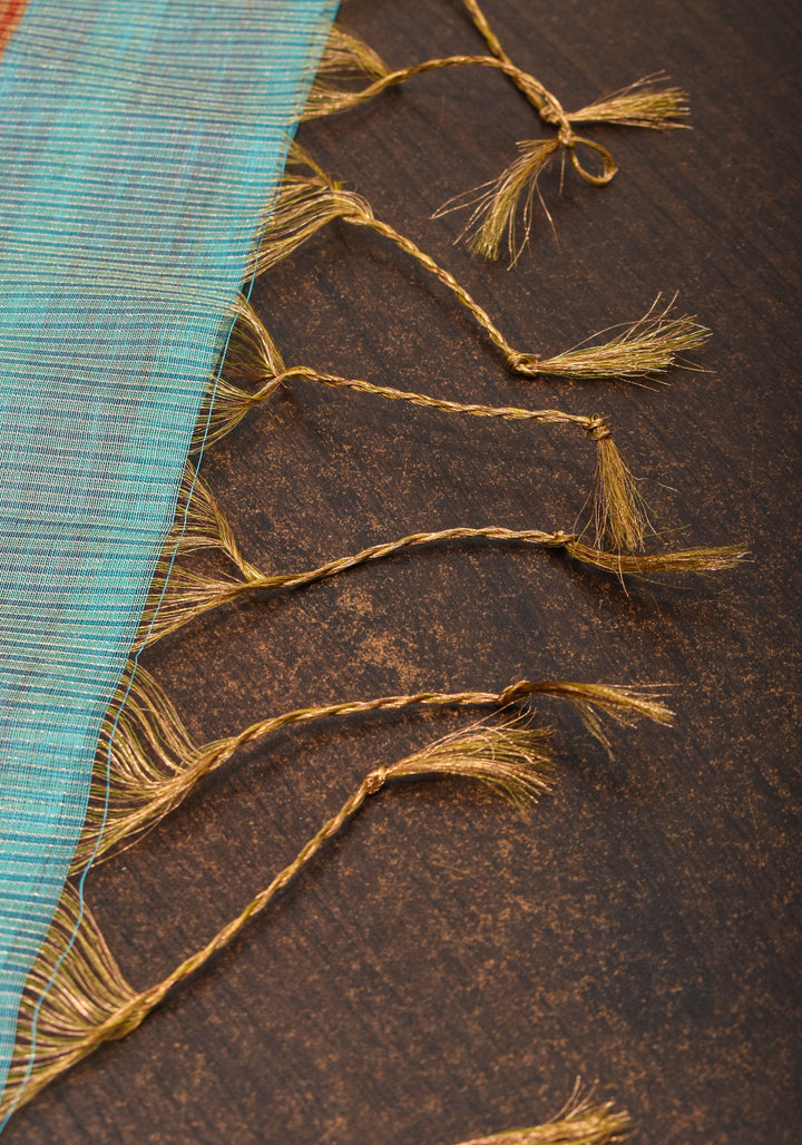 Aqua Handwoven Tissue Maheshwari Silk Cotton Saree