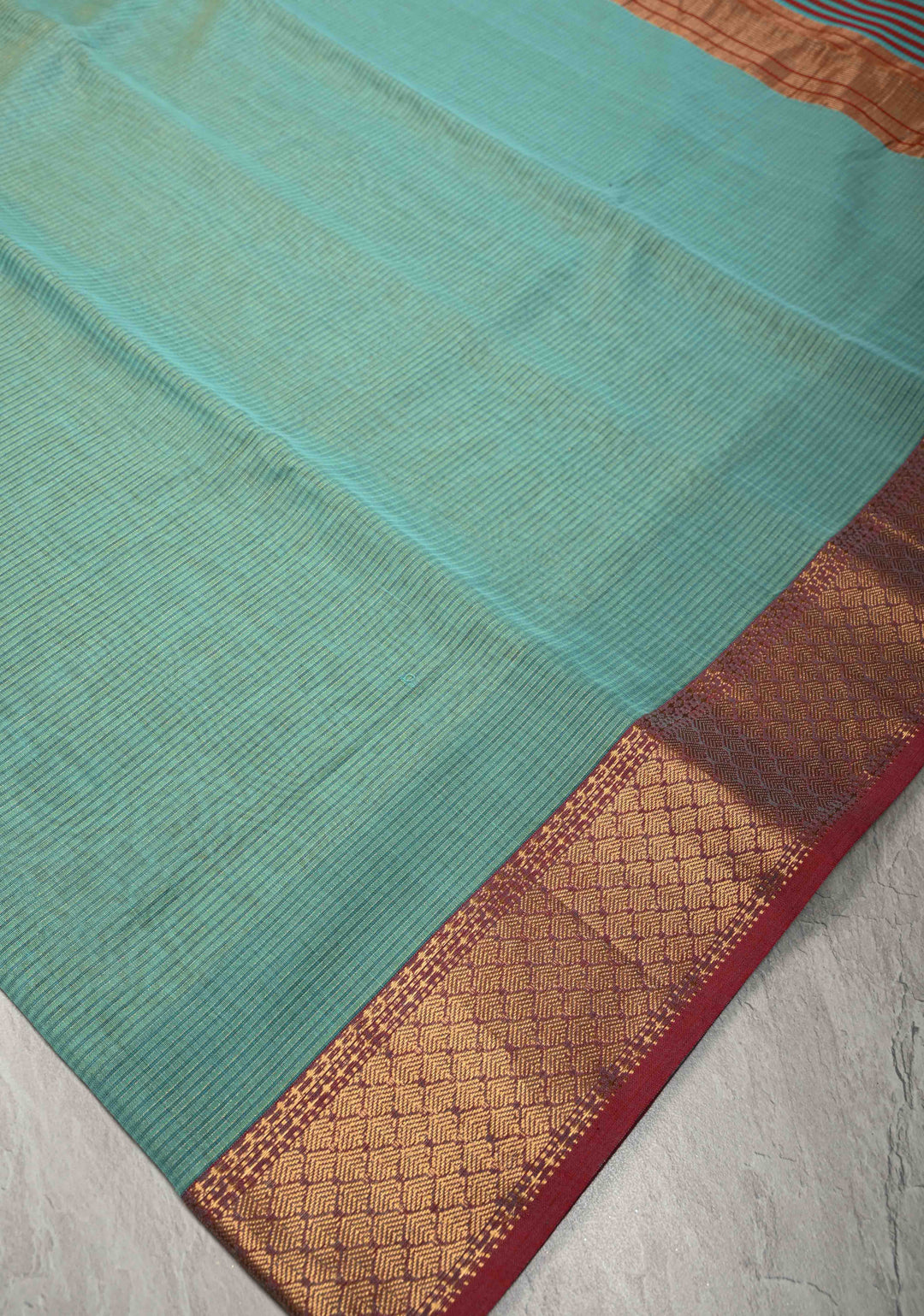 Aqua Handwoven Maheshwari Silk Cotton Saree with Contrast Zari Borders