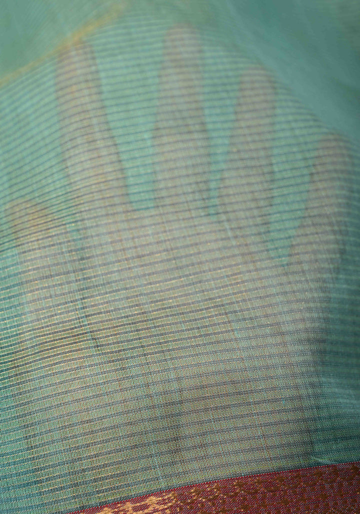 Aqua Handwoven Maheshwari Silk Cotton Saree with Contrast Zari Borders