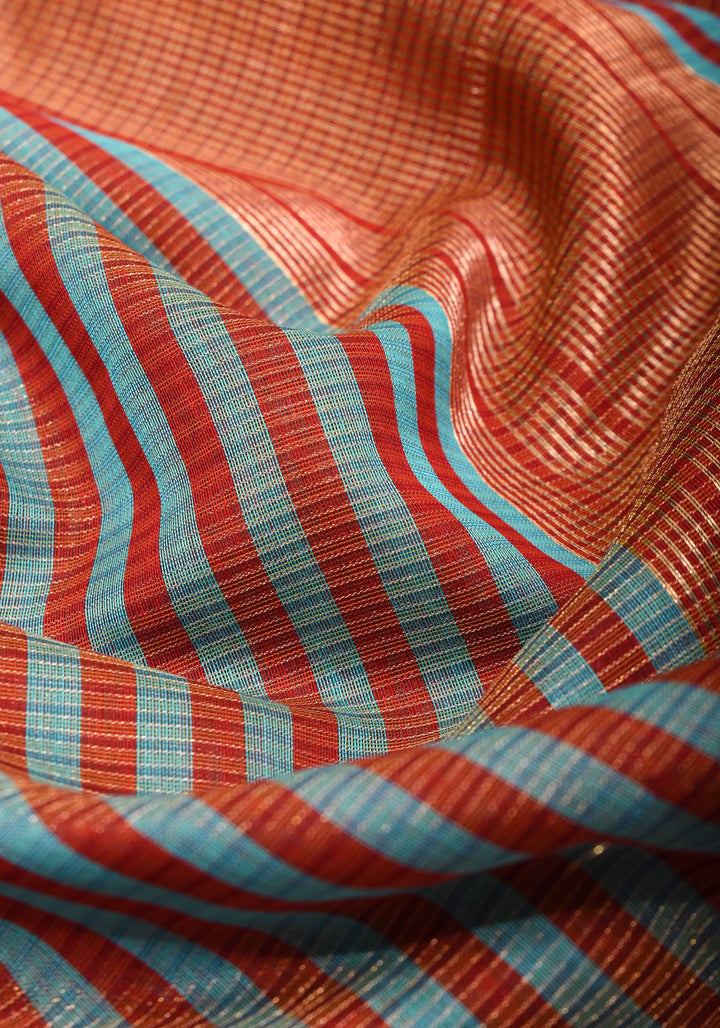 Aqua Handwoven Tissue Maheshwari Silk Cotton Saree