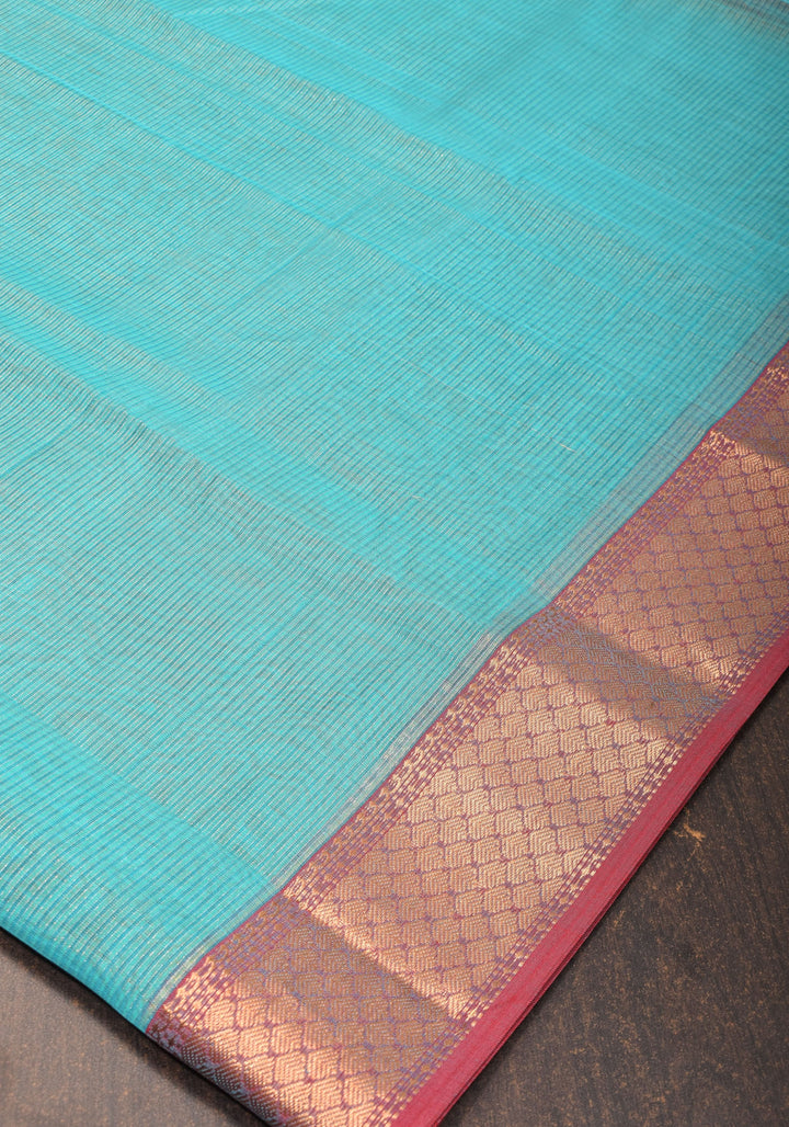 Aqua Handwoven Tissue Maheshwari Silk Cotton Saree