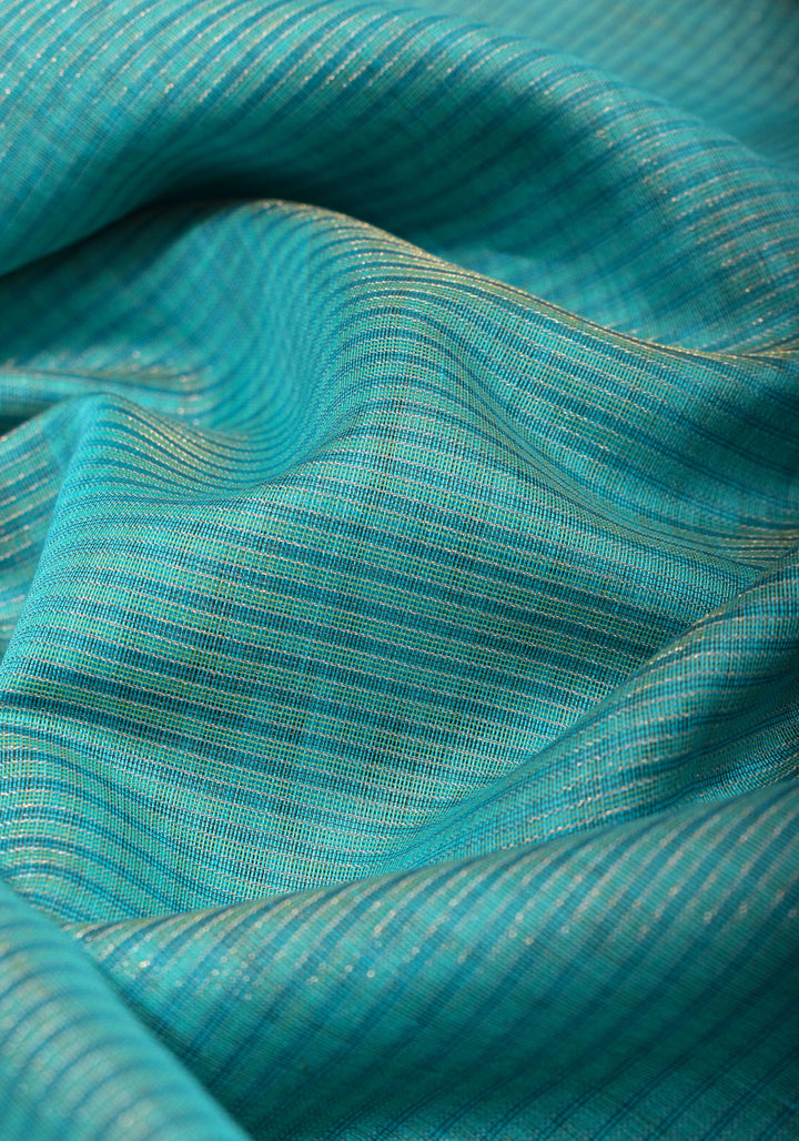 Aqua Handwoven Tissue Maheshwari Silk Cotton Saree