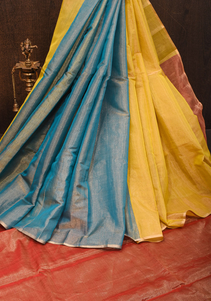 Ombre Copper Shimmering Maheshwari Tissue Silk Cotton Handloom Saree