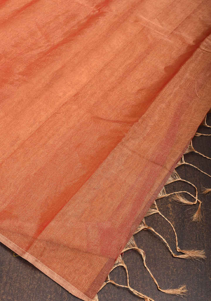 Ombre Copper Shimmering Maheshwari Tissue Silk Cotton Handloom Saree