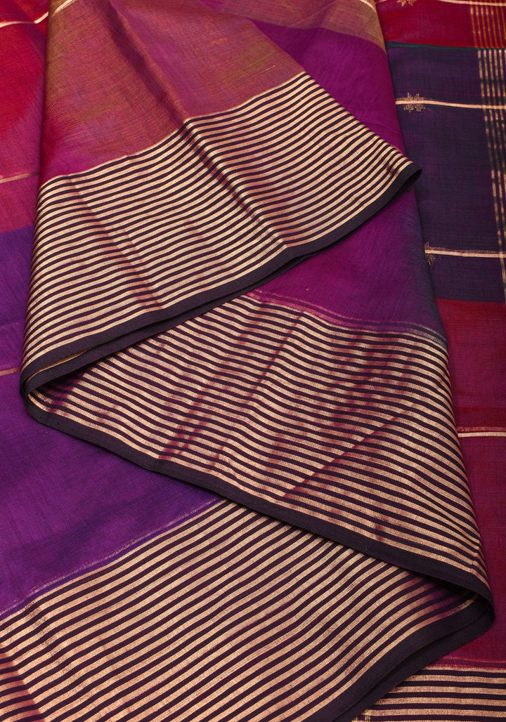 Purple-Pink shades Handwoven Maheshwari Silk Cotton Saree with Ombre weave