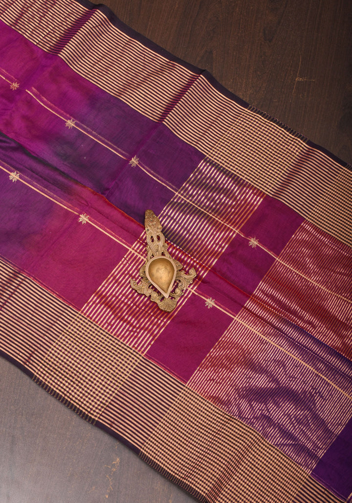 Purple-Pink shades Handwoven Maheshwari Silk Cotton Saree with Ombre weave