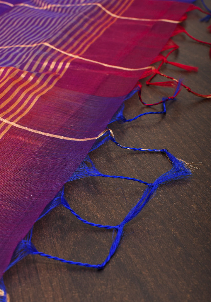 Purple-Pink shades Handwoven Maheshwari Silk Cotton Saree with Ombre weave