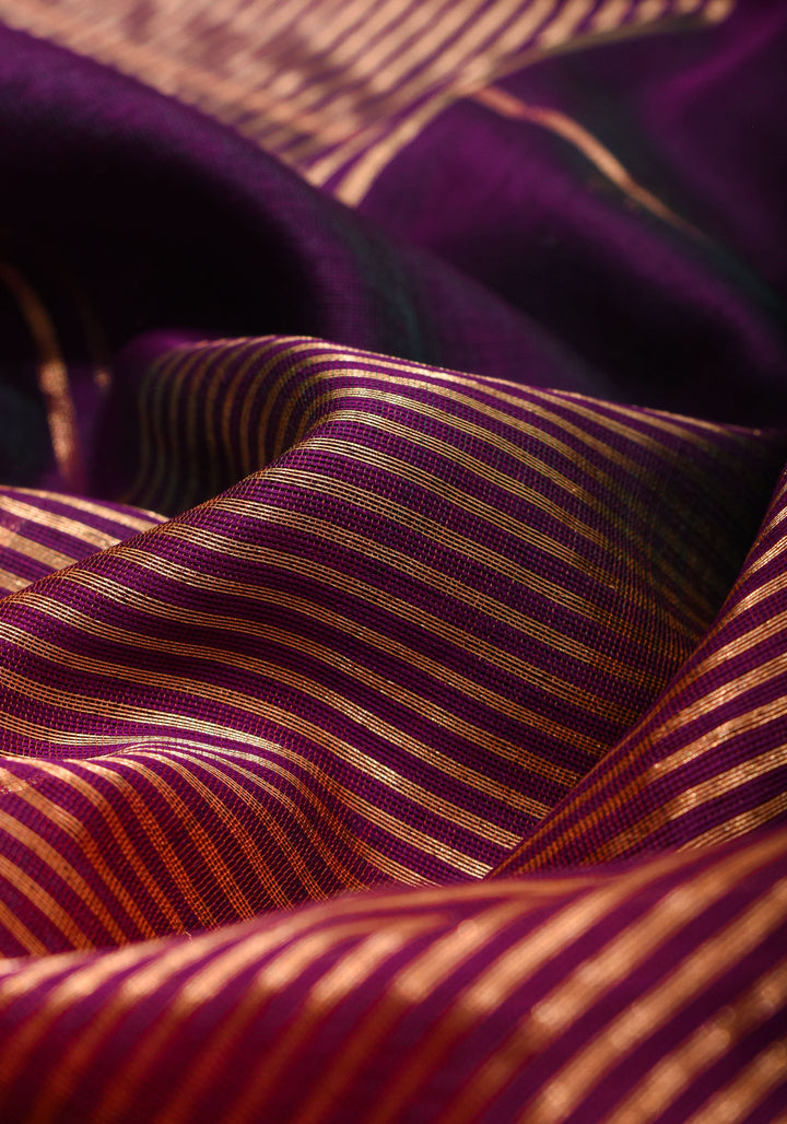 Purple-Pink shades Handwoven Maheshwari Silk Cotton Saree with Ombre weave
