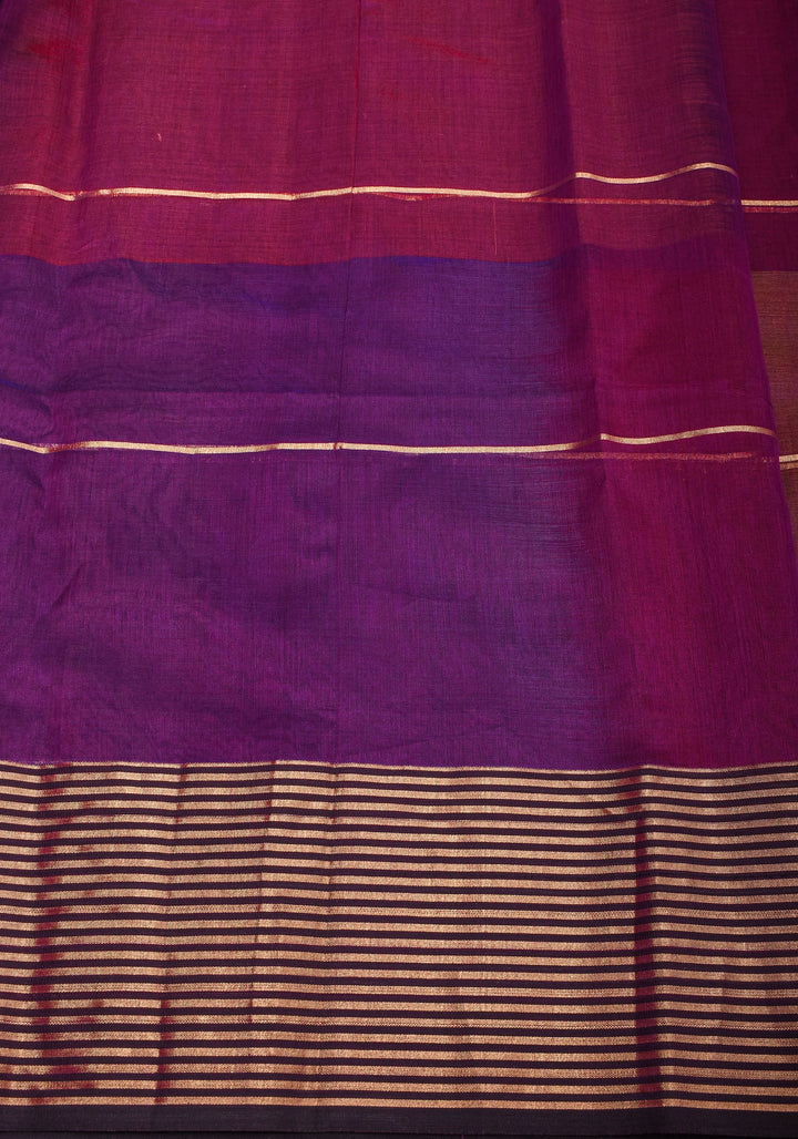 Purple-Pink shades Handwoven Maheshwari Silk Cotton Saree with Ombre weave