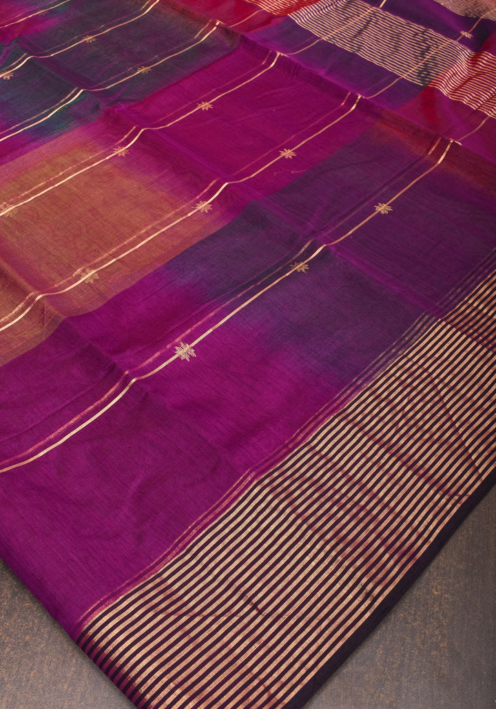 Purple-Pink shades Handwoven Maheshwari Silk Cotton Saree with Ombre weave