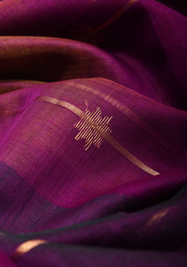Purple-Pink shades Handwoven Maheshwari Silk Cotton Saree with Ombre weave