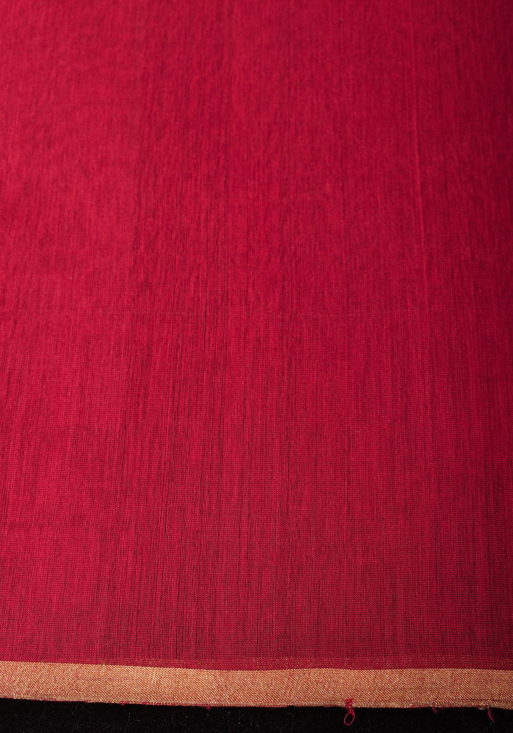 Red Handwoven Zari Stripes Tissue Maheshwari Silk Cotton Saree