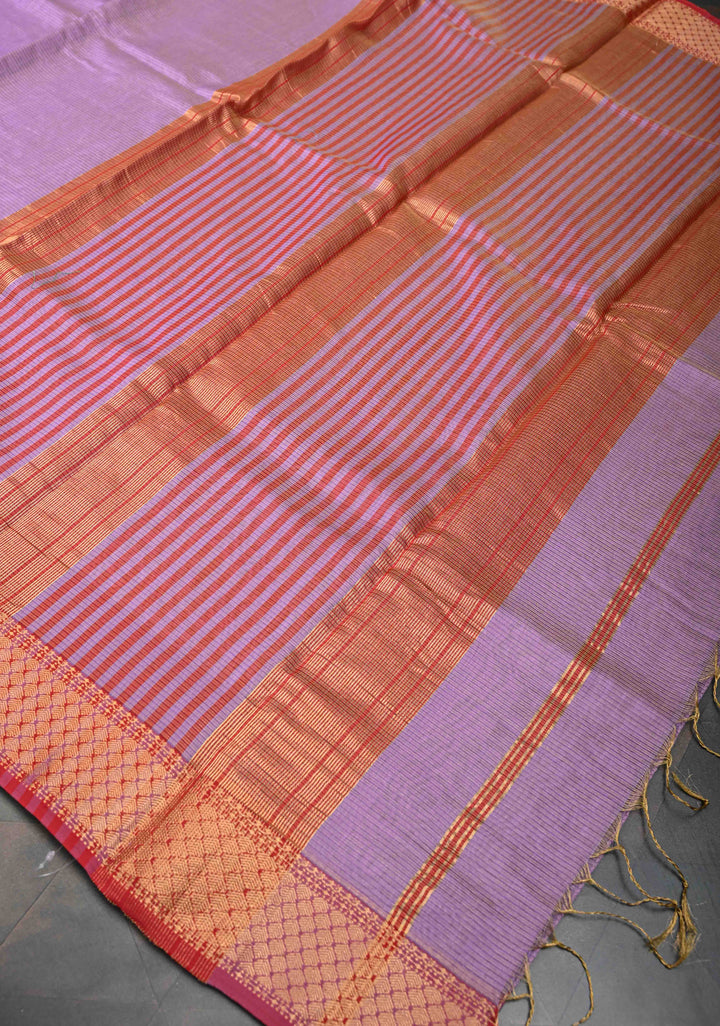 Lavender Handwoven Zari Stripes Maheshwari Silk Cotton Saree