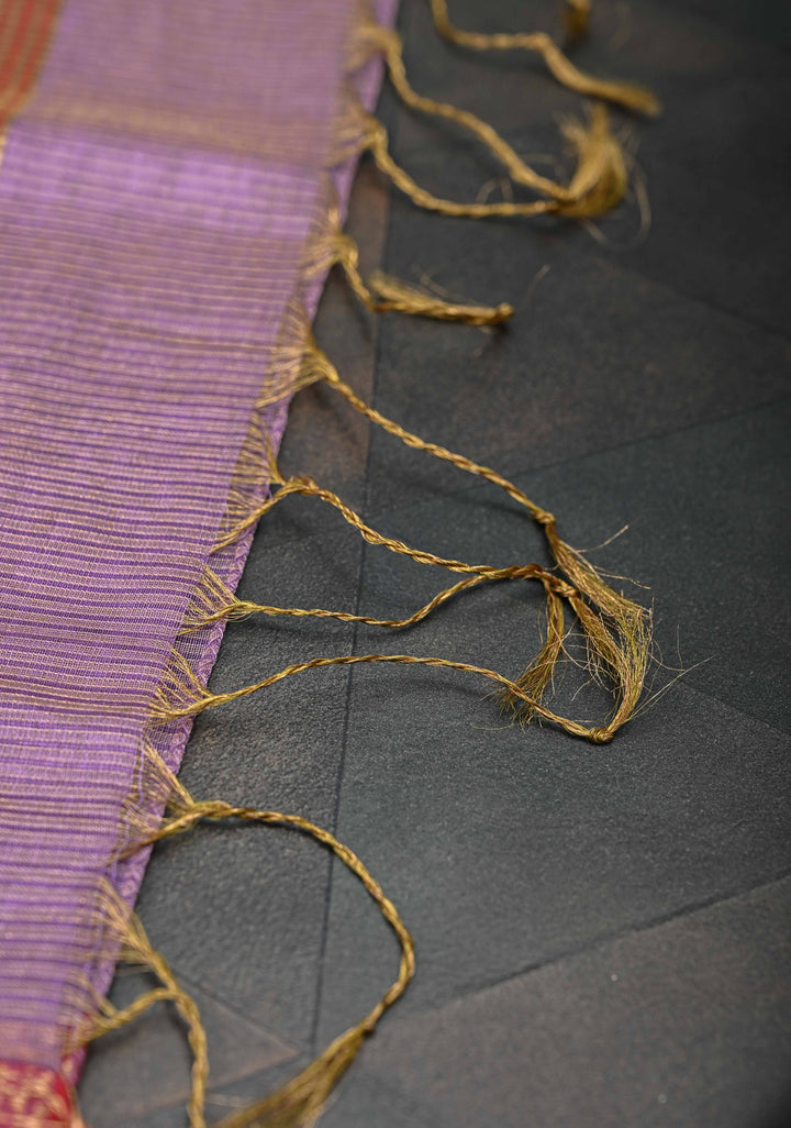Lavender Handwoven Zari Stripes Maheshwari Silk Cotton Saree