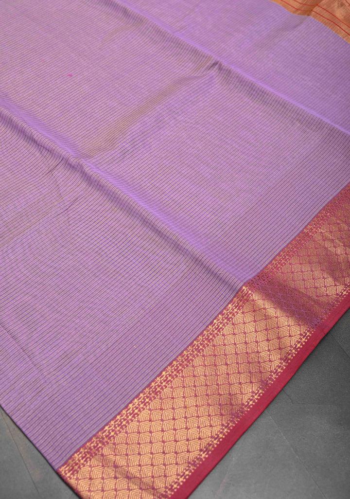 Lavender Handwoven Zari Stripes Maheshwari Silk Cotton Saree