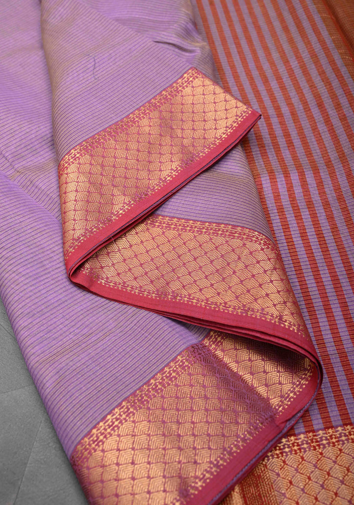 Lavender Handwoven Zari Stripes Maheshwari Silk Cotton Saree