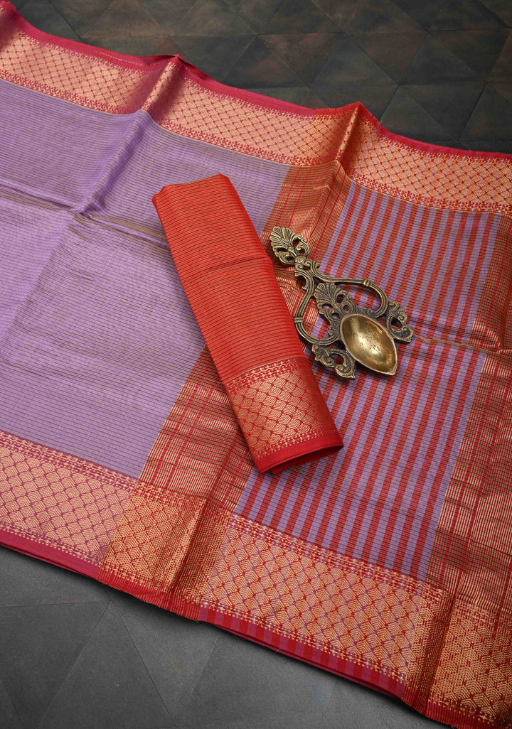 Lavender Handwoven Zari Stripes Maheshwari Silk Cotton Saree