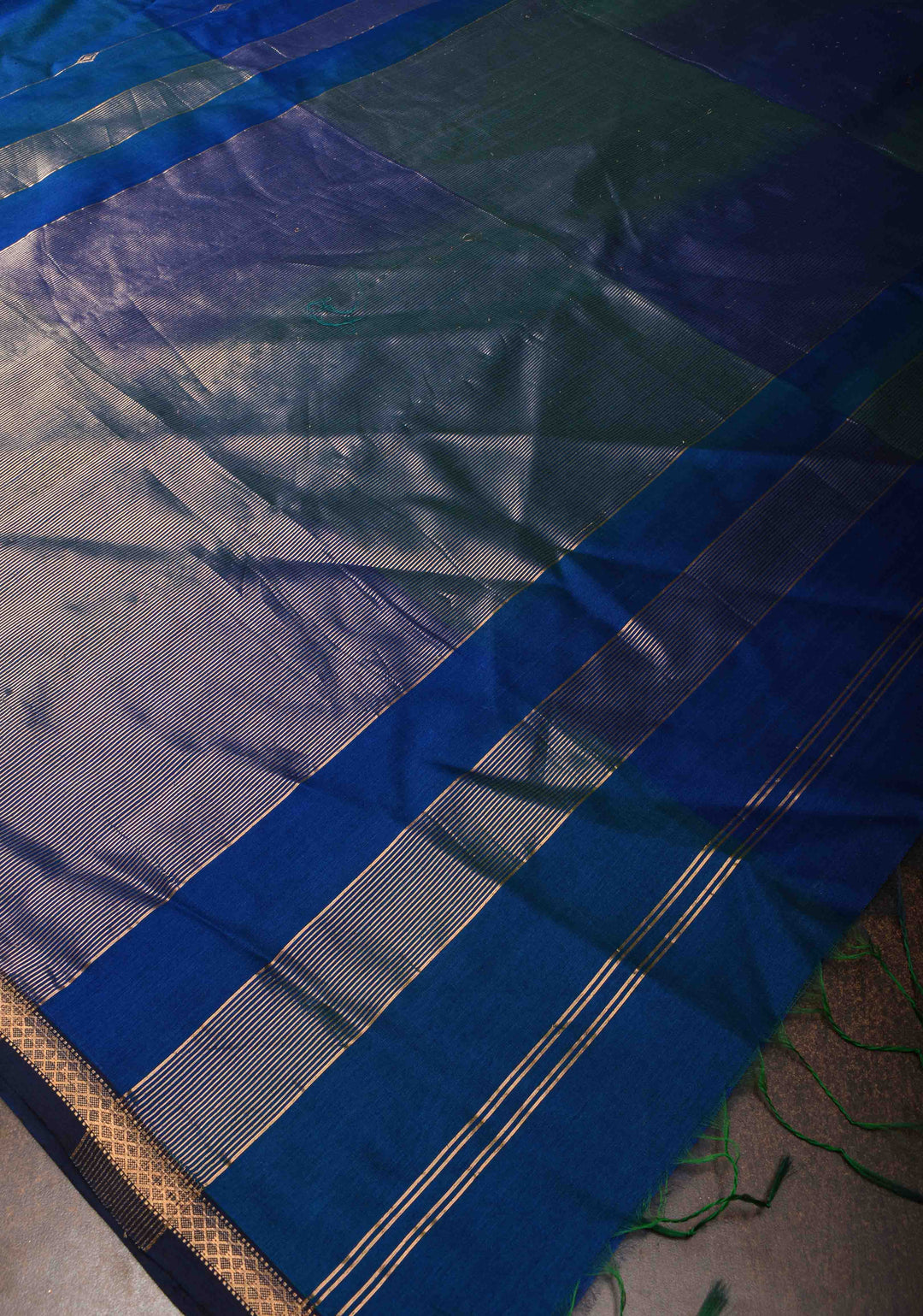 Blue Ombre Handwoven Maheshwari Silk Cotton Saree with Zari Stripes and Minimal Zari Border