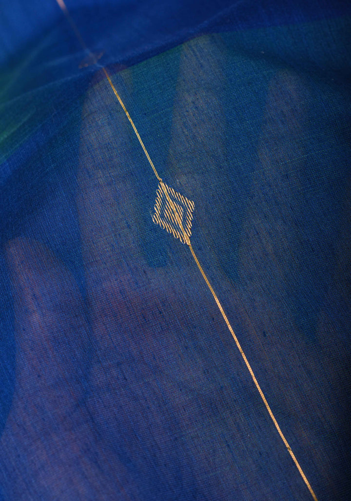 Blue Ombre Handwoven Maheshwari Silk Cotton Saree with Zari Stripes and Minimal Zari Border