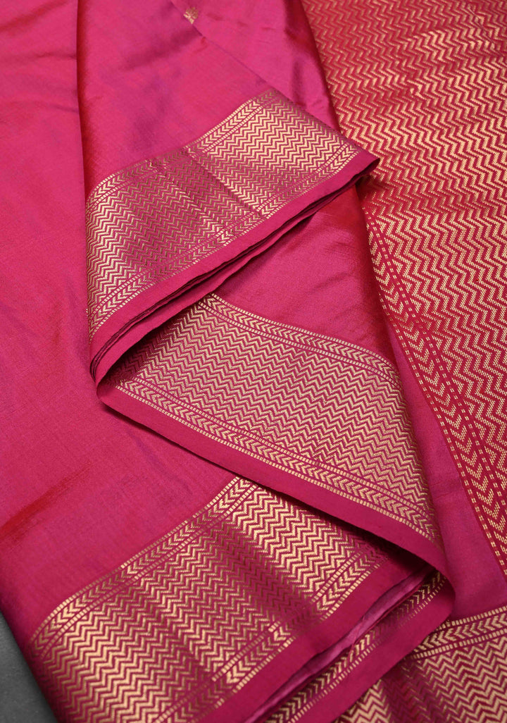 Hot Pink Maheshwari Pure Silk Saree with Chunri Buttis and Zari Border | SILK MARK CERTIFIED