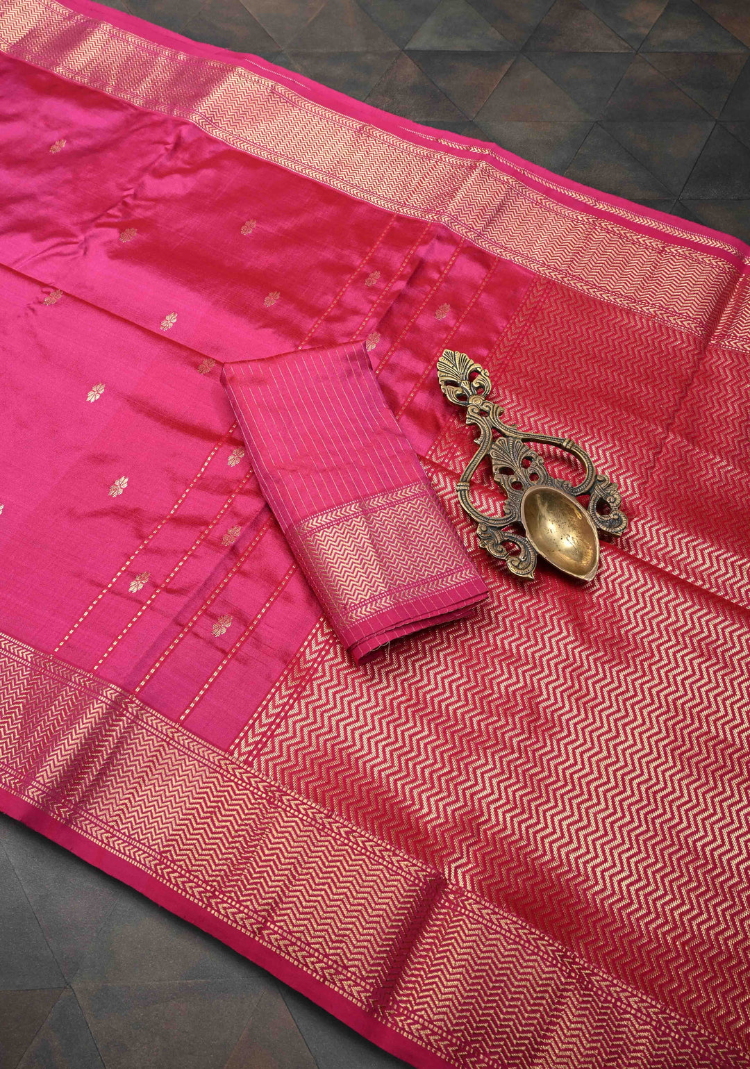 Hot Pink Maheshwari Pure Silk Saree with Chunri Buttis and Zari Border | SILK MARK CERTIFIED