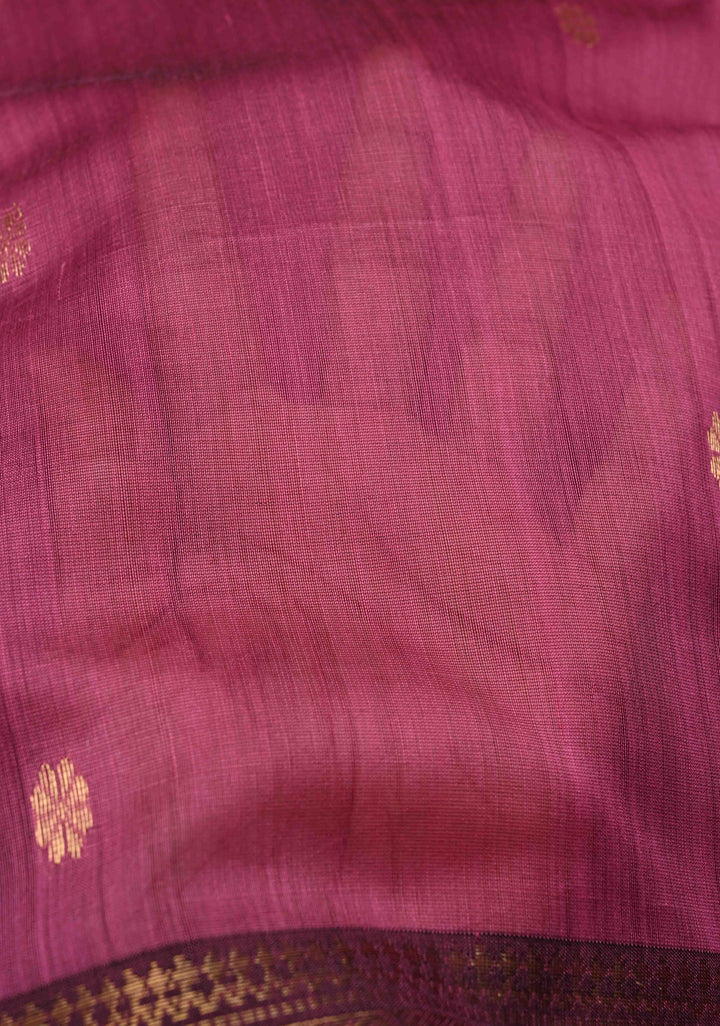 Pink Maheshwari Pure Silk Saree with Chunri Buttis and Zari Border | SILK MARK CERTIFIED