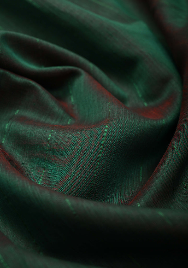 Green Dual tone Handwoven Maheshwari Silk Cotton Saree with Muted Stripes and Zari Borders