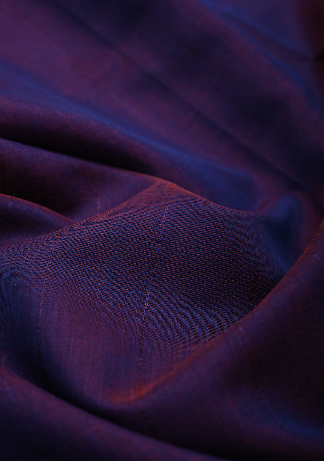 Purple Dual tone Handwoven Maheshwari Silk Cotton Saree with Muted Stripes and Zari Borders