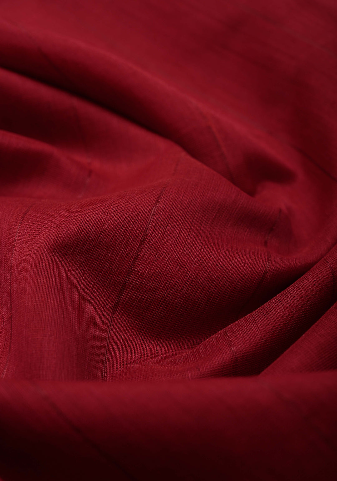 Red Handwoven Maheshwari Silk Cotton Saree with Muted Stripes and Zari Border
