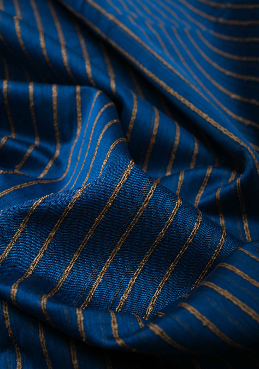 Cobalt Blue Handwoven Maheshwari Silk Cotton Saree with Vertical Stripes and Minimal Zari Borders