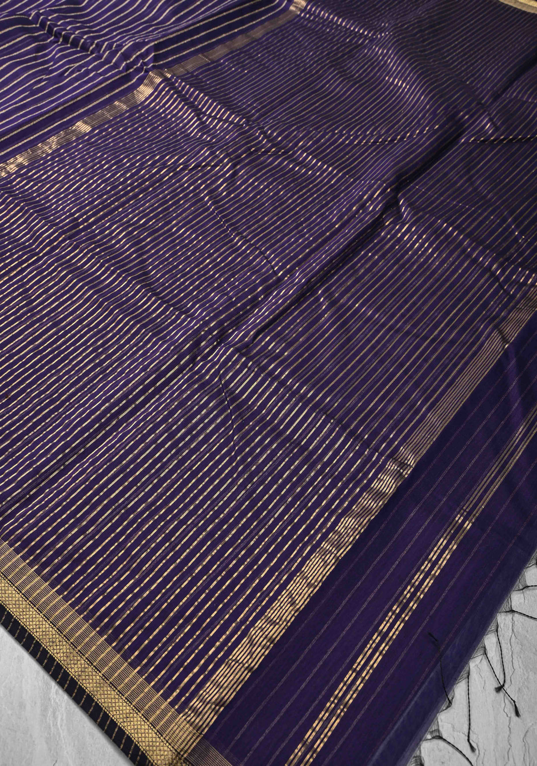 Purple Handwoven Maheshwari Silk Cotton Saree with Vertical Stripes and Minimal Zari Borders
