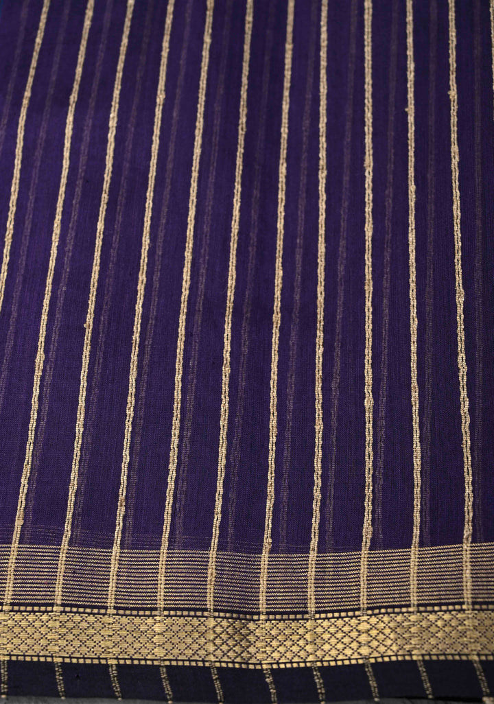 Purple Handwoven Maheshwari Silk Cotton Saree with Vertical Stripes and Minimal Zari Borders