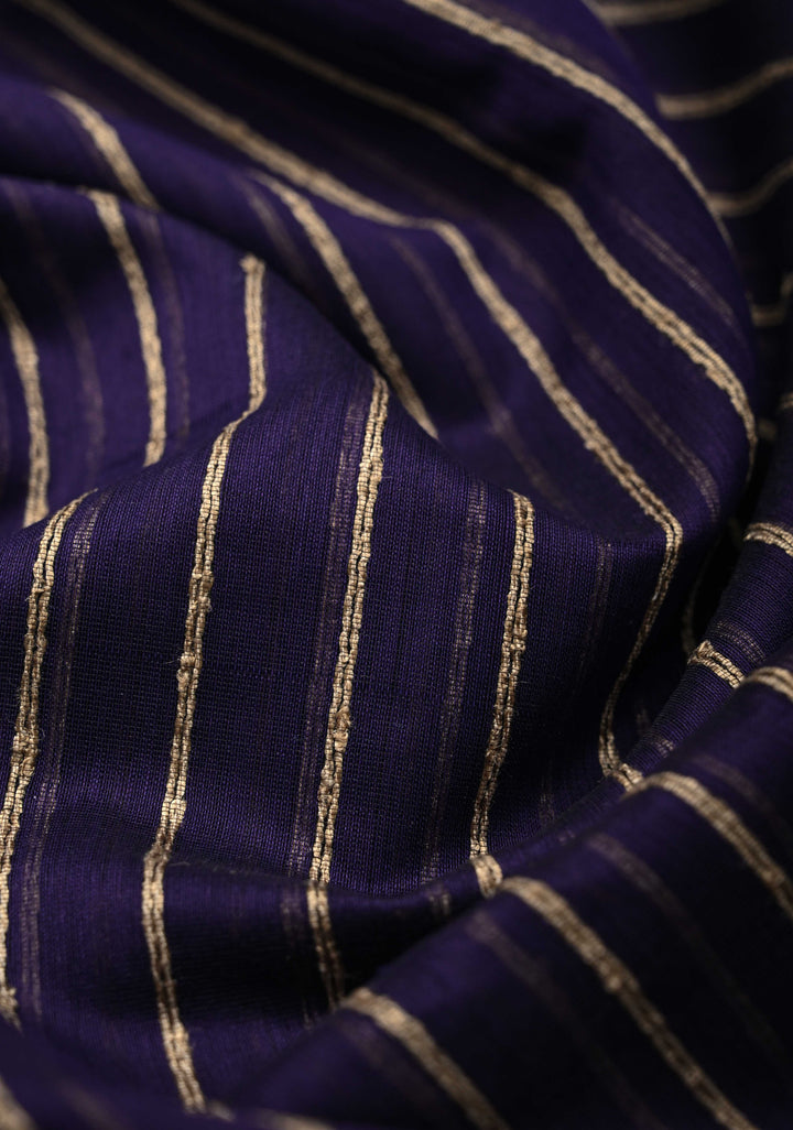 Purple Handwoven Maheshwari Silk Cotton Saree with Vertical Stripes and Minimal Zari Borders