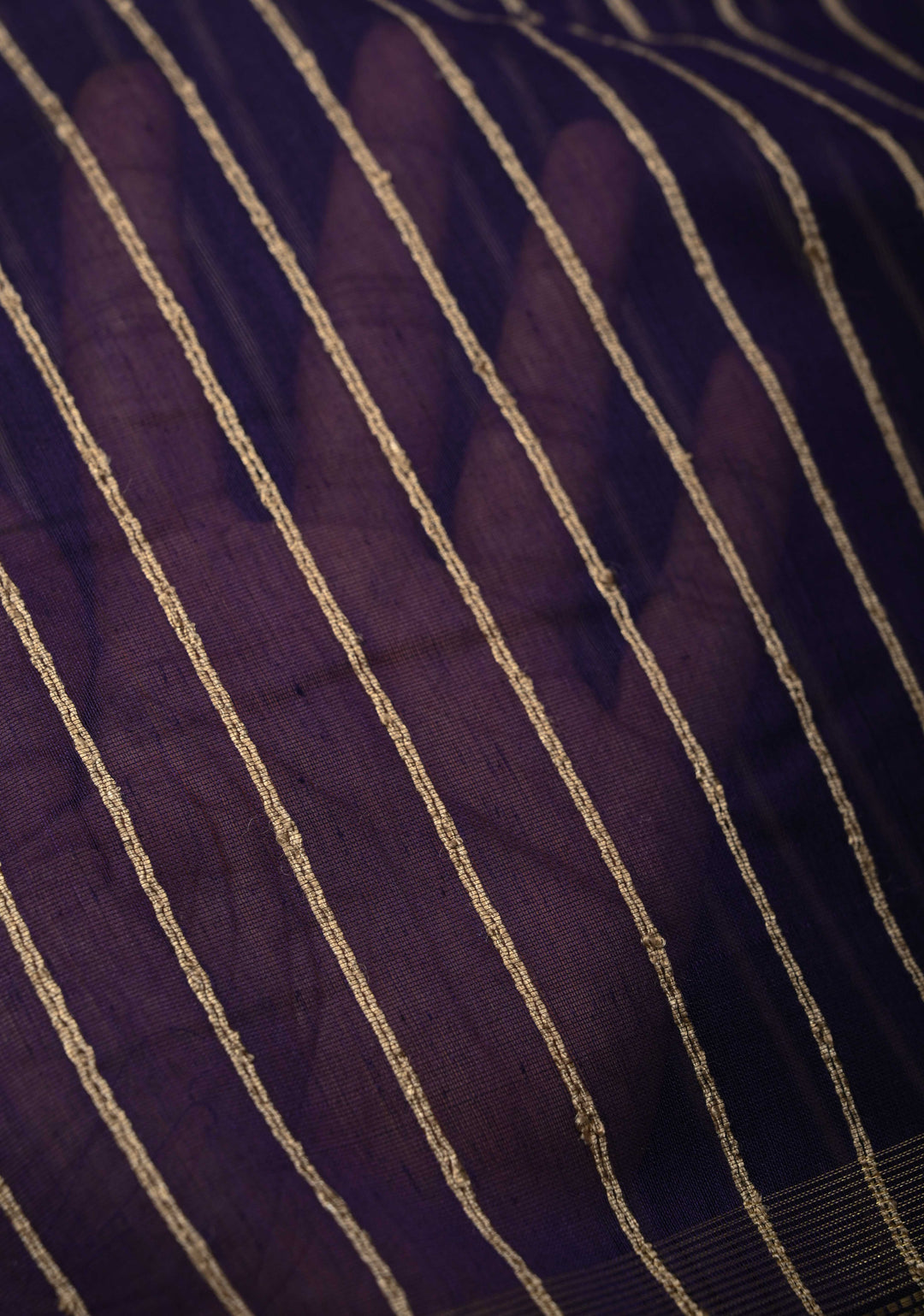 Purple Handwoven Maheshwari Silk Cotton Saree with Vertical Stripes and Minimal Zari Borders