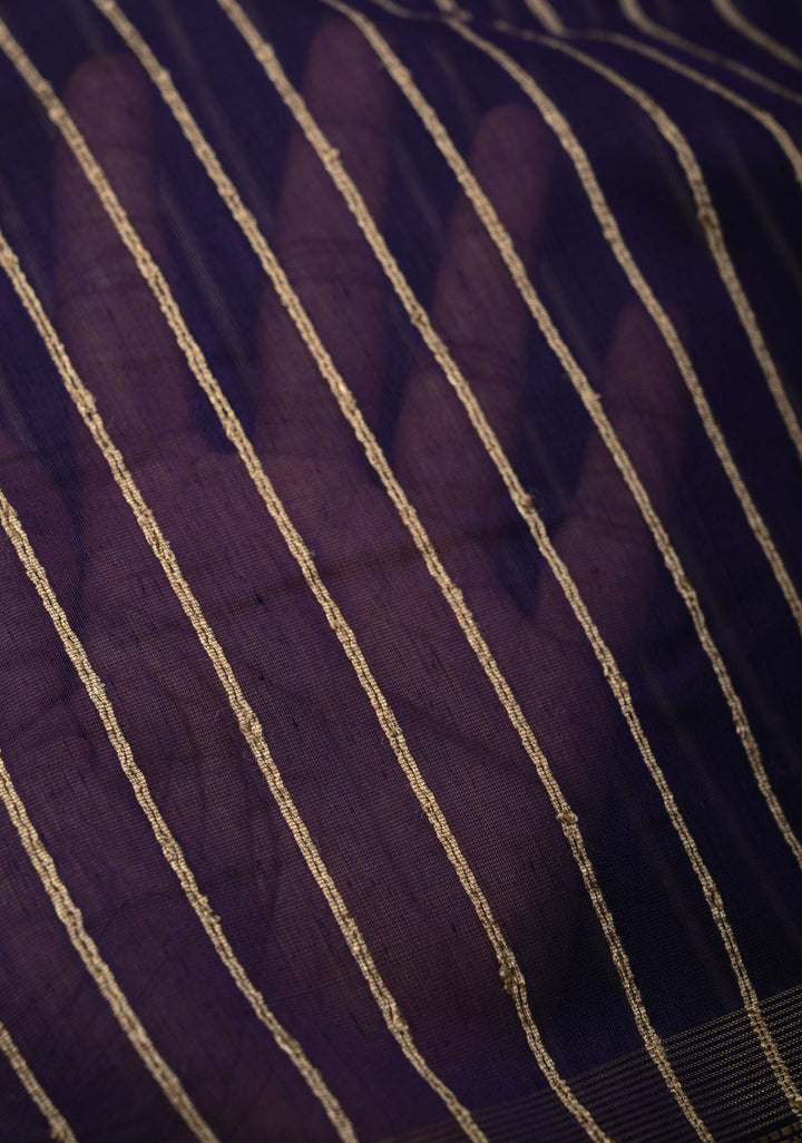 Purple Handwoven Maheshwari Silk Cotton Saree with Vertical Stripes and Minimal Zari Borders