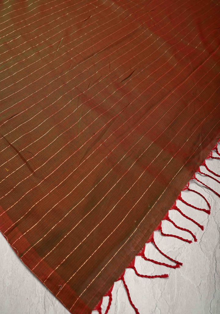 Handwoven Maheshwari Reversible Cotton Saree in Green and No blouse Piece